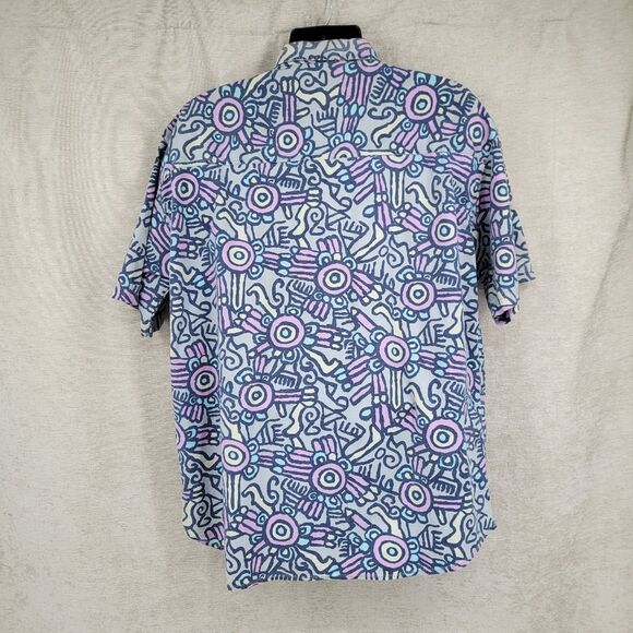 Gitano Vintage Men's Abstract Patterned Button Up Casual Shirt Blue and Purple - Picture 5 of 11